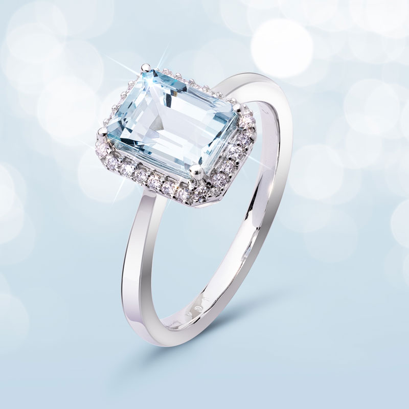 Women's 14K White Gold Aquamarine & Diamond Ring