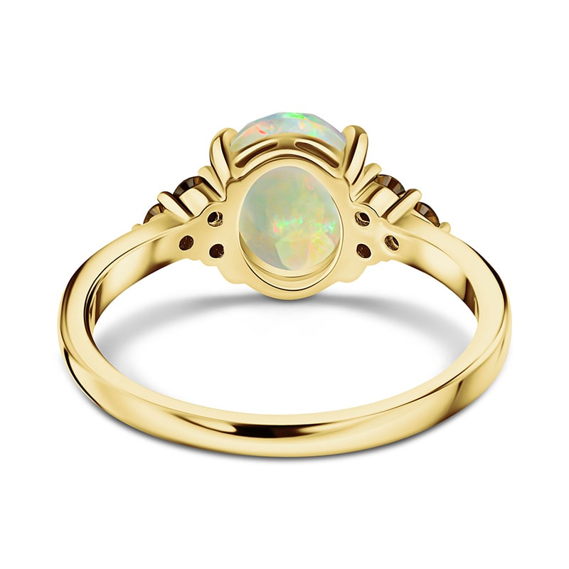 10K Yellow Gold Honeycomb Opal and Champagne Diamond Ring