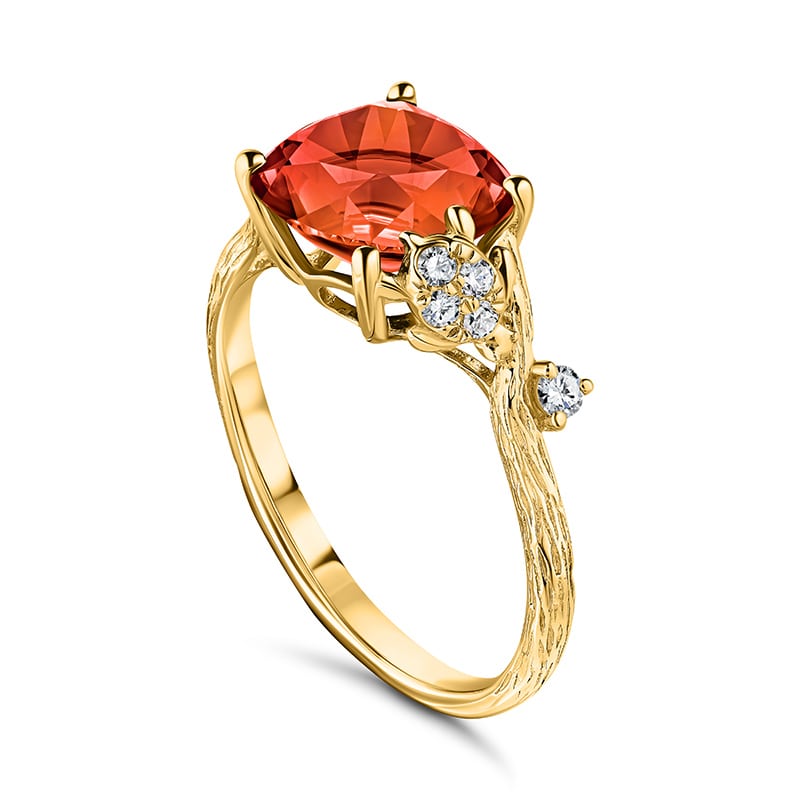 14K Yellow Gold Fire Opal and Diamonds Ring