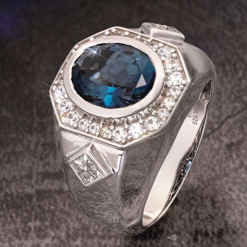 Sterling Silver Men's London Blue Topaz Ring