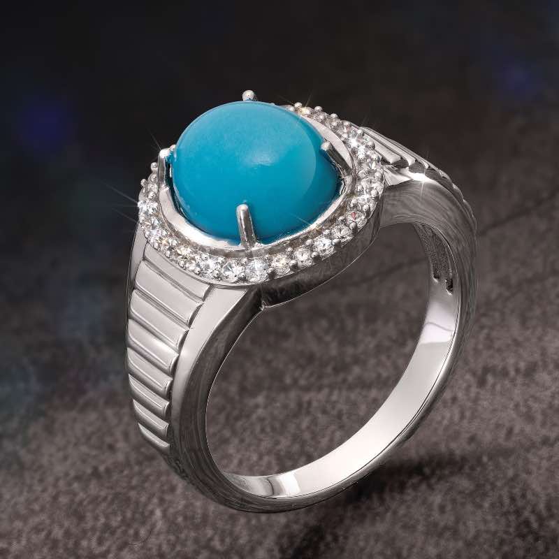 Sterling Silver Men's Sleeping Beauty Turquoise Ring