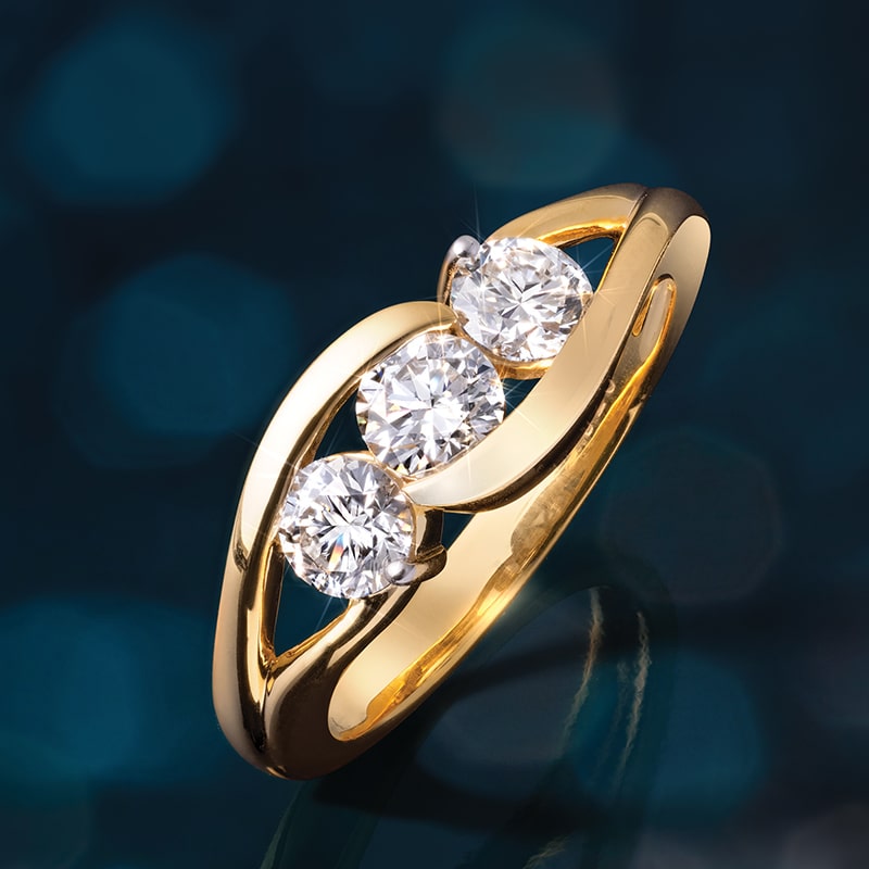 3-Stone Lab-Grown Diamond Anniversary Ring  (1 ctw, Yellow gold-finished)