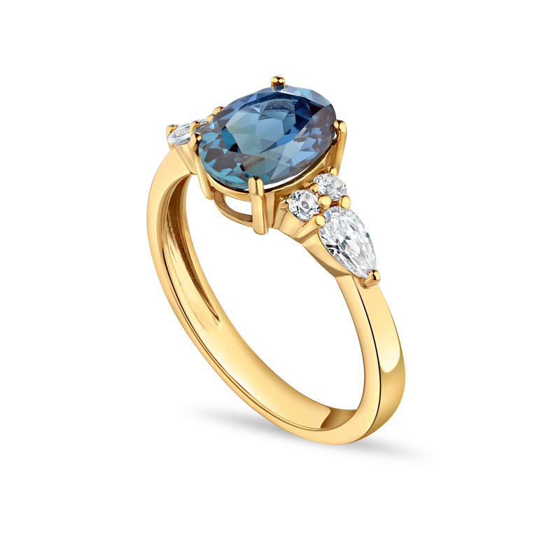 14K Yellow Gold Lab-created Alexandrite and Moissanite Ring