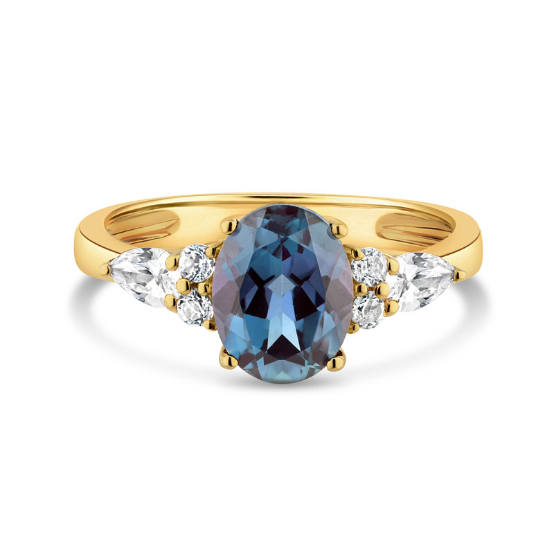 14K Yellow Gold Lab-created Alexandrite and Moissanite Ring