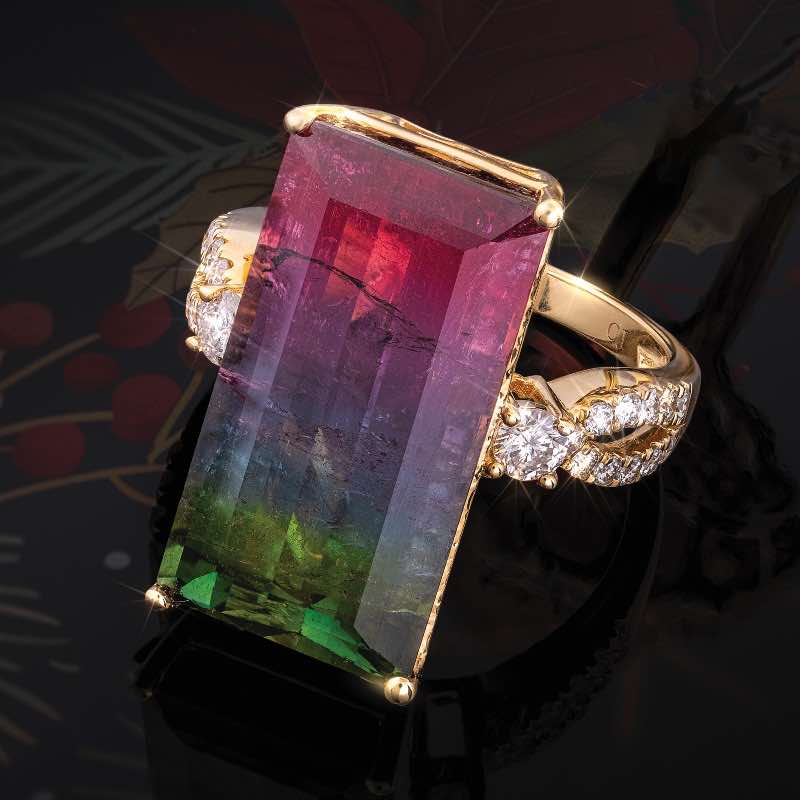 14k Yellow Gold Multi Color Tourmaline Ring