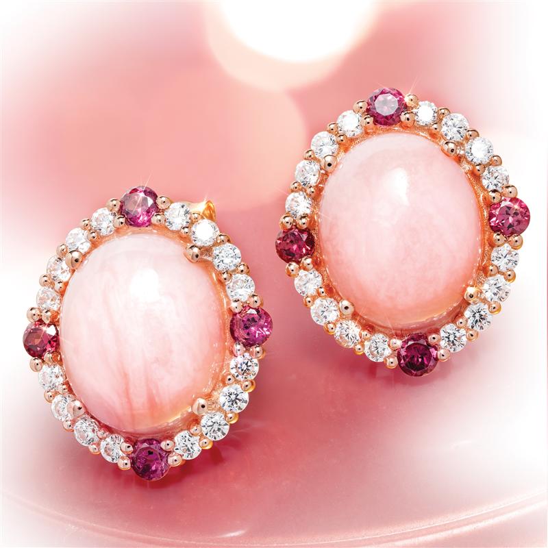 Peruvian Pink Opal & Ring & Earrings Rhodolite