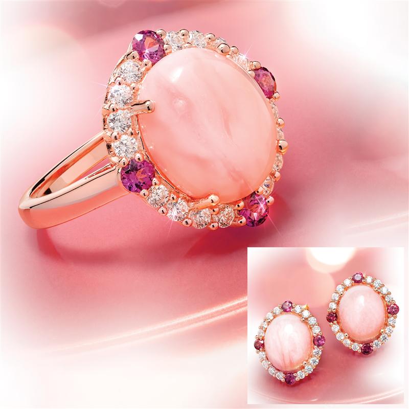 Ring Rhodolite & & Peruvian Opal Earrings Pink