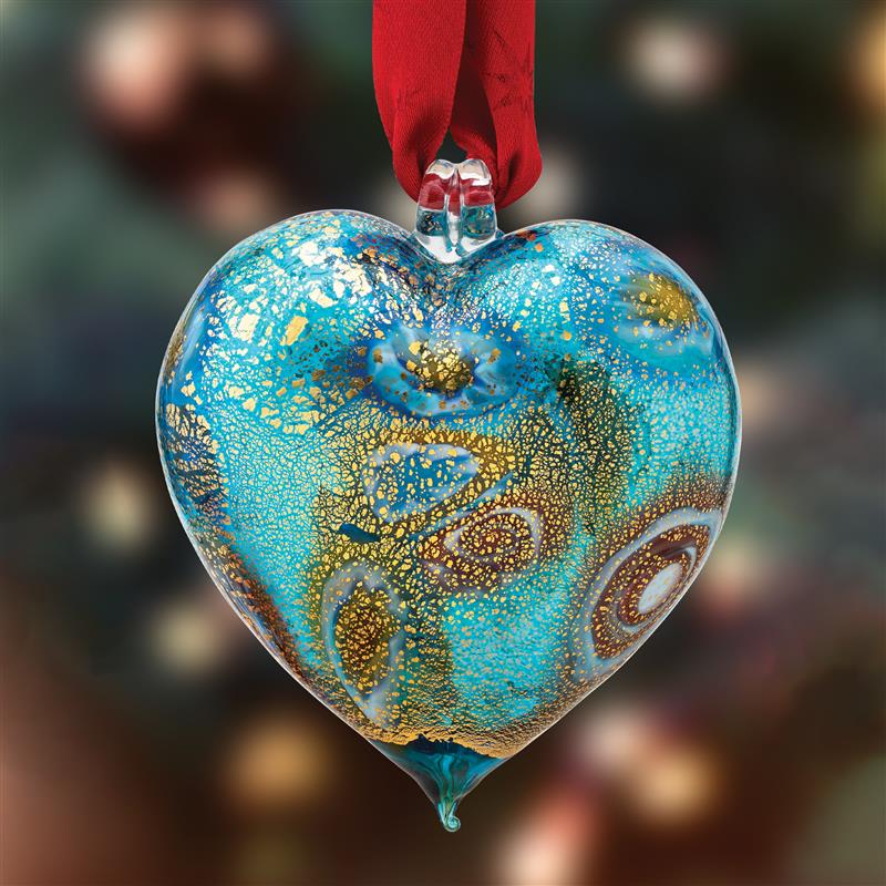 Murano Glass Heart Hanging Ornament, Multiple Colors