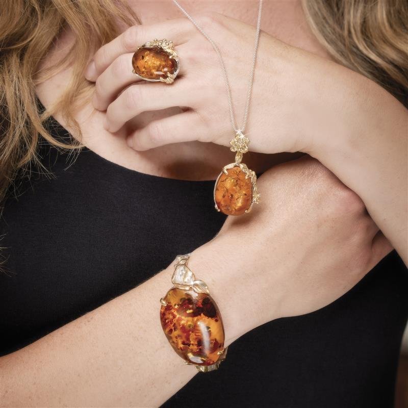 Amber necklaces. Necklace made of natural amber. Amber necklace on a  fishing line