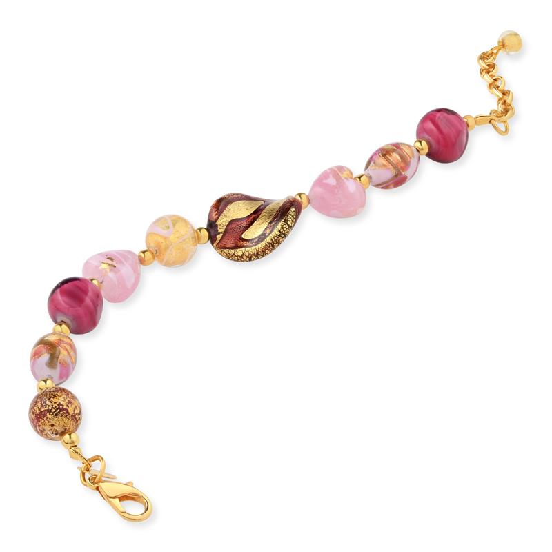 Bracelet or 375 rose nacre et perles roses 18 cm