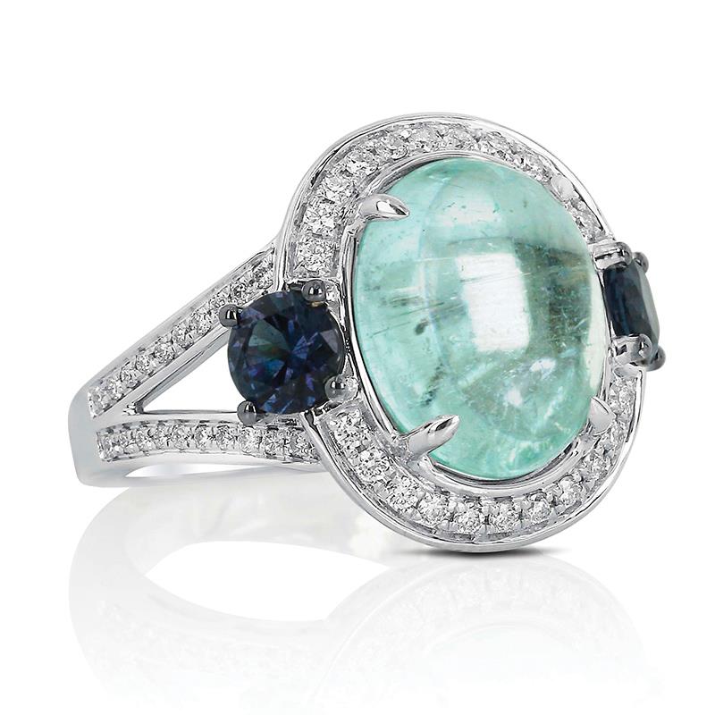 18k White Gold Paraiba Tourmaline, Color Change Garnet & Diamond Ring (9.9  ctw)